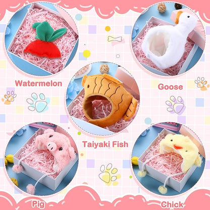 Weewooday 5 Pcs Cat Adorable Costume Pig Chick Goose Watermelon Taiyaki Fish Cat Hat for Pets and Small Dogs Kitten Puppy Party Costume Accessory Headwear