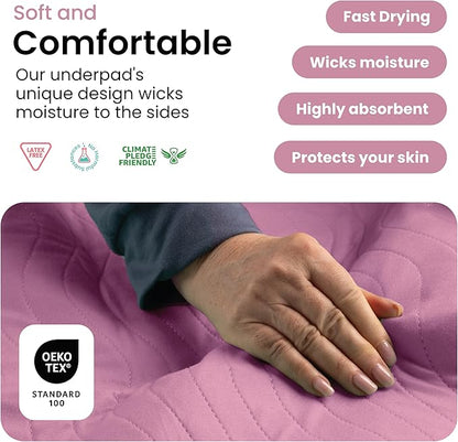 IMPROVIA® Washable Underpads, Heavy Absorbency Reusable Incontinence Pads for Kids, Adults, Elderly, and Pets, Waterproof Protection Floor (Pink and White, 18" x 24" - Pack of 4)