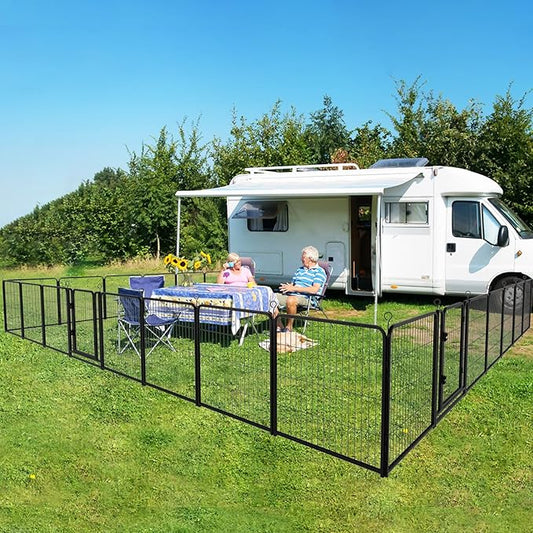 Dog Playpen Outdoor Extra Wide 32 Piece Panels Heavy Duty Dog Fence 40" Height Anti-Rust with Doors Portable for RV Camping Yard, Total 84FT, 561 Sq.ft, Snowy Black