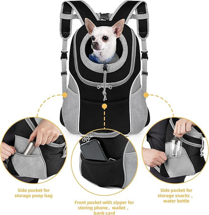 WOYYHO Pet Dog Carrier Backpack with Storage Pockets Small Dog Front Backpack Adjustable Straps Dog Backpack Breathable Dog Front Carrier with Safety Belt for Travel Hiking Cycling Outdoor Use
