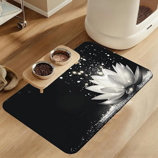 Magic White Lotus Pet Feeding Mat–Christmas Stocking Quick Dry Absorbent Dog Cat Food Mat, Non Slip Waterproof Bowl Placemat for Messy Eaters, Pet Accessories for Floors 16"x24"