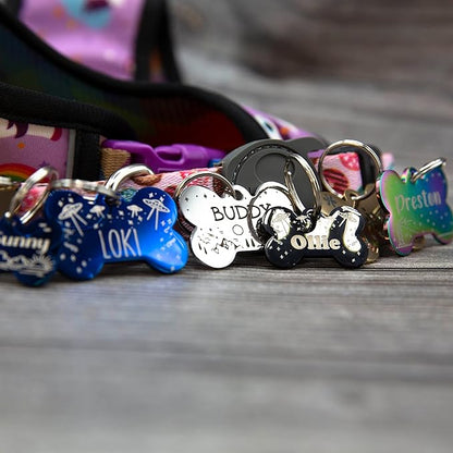 Personalized Dog Tag with 5 Lines of Custom Deep Engraved Durable Stainless Steel Pet ID Name Tag Designer Regular Size Bone