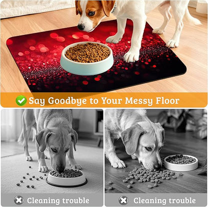 Red Gradienr Feeding Mat,Black Glitter Absorbent Quick-Dry Cat Dog Food and Water Bowl Mats,Non-Slip Rubber Backing Mat,Cat Dog Accessories Supplies 12" x 20"