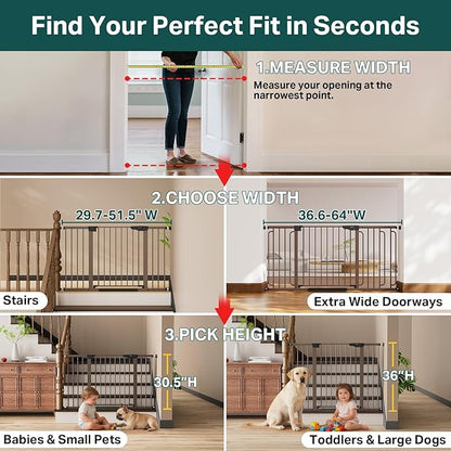 Cumbor 29.7"–51.5" Extra Wide Baby Gate for Stairs, Pressure-Mounted Dog Gates for Doorways & Hallways, Auto-Close Walk-Through, No-Trip Design, Child Proof Safety, Dog/Pet Gate for Indoor Use, Brown