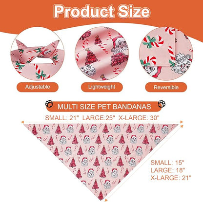 Cute Christmas Dog Bandanas XLarge 2PCS, 4 Pattern Holiday Scarf for Boy and Girl, Triangle Reversible Bibs Breed for Puppy Pets