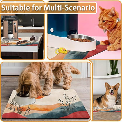 Absorbent Pet Dog Bowl Mat for Food and Water, Pet Cat Food Feeding Mat with Non Slip Rubber Backing, Dog Food Mats for Floors Waterproof, 17"x30"