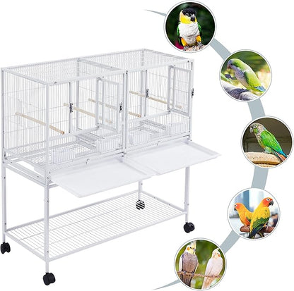 Yaheetech Stackable Divided Breeder Breeding Parakeet Bird Cage for Canaries Cockatiels Lovebirds Finches Budgies Small Parrots with Rolling Stand, White