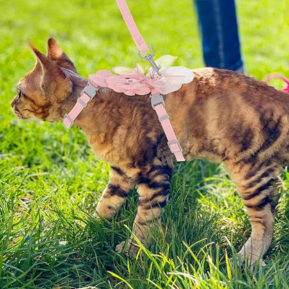 TIESOME Cat Harness and Leash Set, Adjustable Gradient Kitten Harness Escape Proof Harness with Leash for Kitty Outdoor Walking (Ribbon Bear Pink)