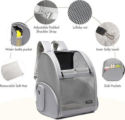 Pet Backpack Carrier ，Large Cat Carrier Backpack Up to 20 Lbs with Breathable Mesh, for Medium Large Cats or Small Dogs, Travel Hiking Camping Backpack (Gray-XL)
