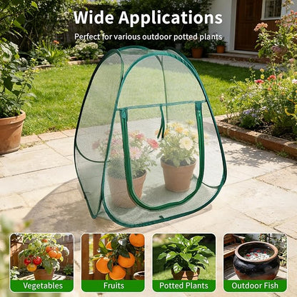 2PCS Mesh Plant Protector Tent from Animals, 28X28X32Inch Pop Up Garden Netting Cover Large Green Crop Cage Plant Protection Tent to Protect Outdoor Potted Plants Flowers Fruits from Deer Birds Cat