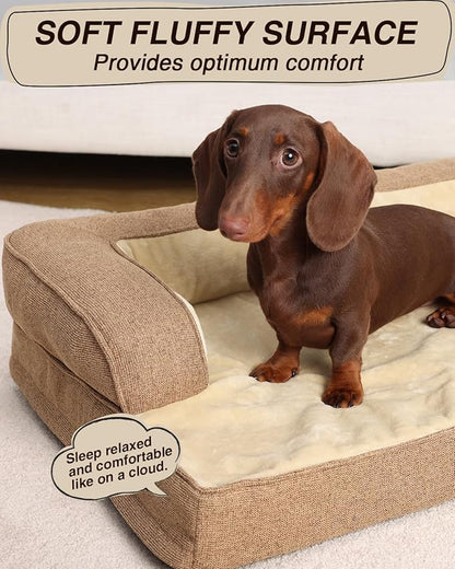 KSIIA Washable Dog Bed Medium Size Senior Dog, Orthopedic Warm Soft Pets Sofa Waterproof Pet Couch with Sides, Non-Slip and Egg-Crate Foam Beds with Removable Cover, 29x18Inch, Brown