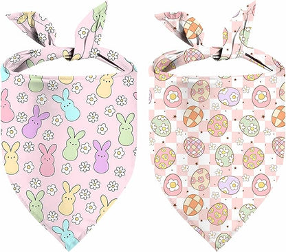 Easter Dog Bandana, 2 Pack Adjustable Holiday Party Pets Rabbit Easter Egg Bandanas Triangle Bibs Dog Cat Scarf Set