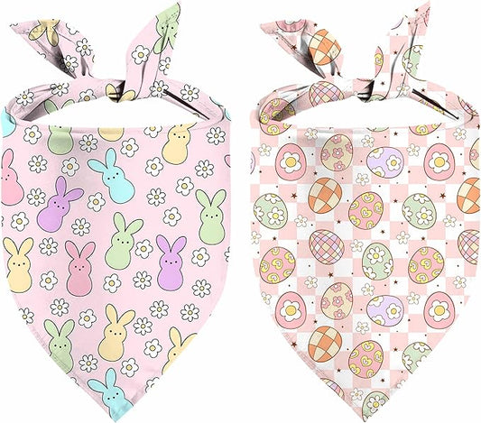 Easter Dog Bandana, 2 Pack Adjustable Holiday Party Pets Rabbit Easter Egg Bandanas Triangle Bibs Dog Cat Scarf Set