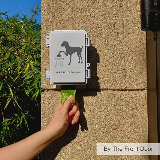 Dog Poop Bag Holder Outdoor Wall Mounted Doggie Poop Bags Storage Dispenser with 8 Rolls Small Pet Waste Station for Yard Stake, Pole, Post, Fence Mount (White dispenser+8 rolls)