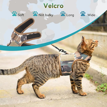 Tactical Cat Harness and Leash for Walking Escape Proof Breathable Mesh Fabric, Green Jungle Camo, X-Large, Adjustable Cat Walking Jackets, Padded Stylish Cat Vest