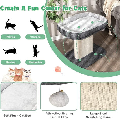 Tangkula Cat Tree for Indoor Cats, 2-Tier Cat Tower with Top Perch & Sisal Scratching Panel & Jingling Fur Ball Toy, Cozy Cat Bed with Scratching Post, Modern Small Kitten Activity Center (Grey)