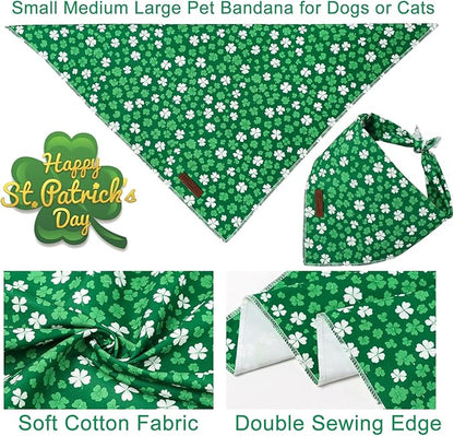 St. Patrick's Dog Bandana, UP URARA PUP Shamrock Triangle Bid Scarf for Medium Large Dogs, Cotton Kerchief for Girl Boy Puppies, Cute Spring Green Bandana,S