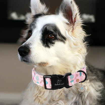 Christmas Dog Collar for Medium Dogs - Cute Snowflake Print Pink Christmas Collars for Dogs, Soft Adjustable Winter Holiday Dog Collars with Quick Release Buckle M