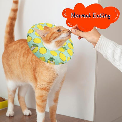 Cat Cone Collar Soft, Adjustable Cat Recovery Collars to Prevent Licking, Cute Donut E Collar After Surgery, Wound Healing Elizabethan Collar for Kittens(Green Lemon, Large)