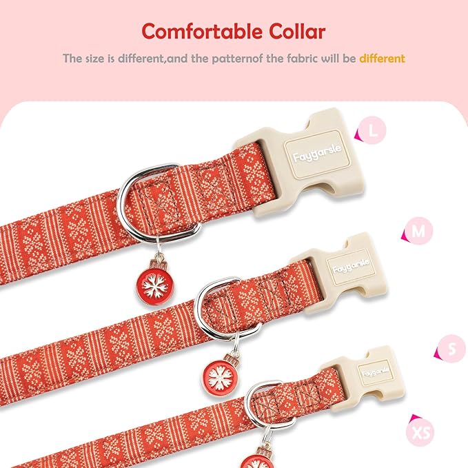 Faygarsle Christmas Dog Collar, Red Nordic Pattern, Plastic Buckle with Metal D-Ring, Holiday Pet Accessory,for Small Medium Large Dogs S