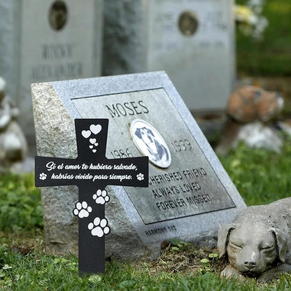 BUoonyer Spanish Cemetery Decorations for Grave - Spanish Pet Metal Memorial Grave Markers, Dog Cat Cross Garden Sympathy Plaque Stake, Remembrance Graveside Burial Decor Sign for Outdoor Outside Yard