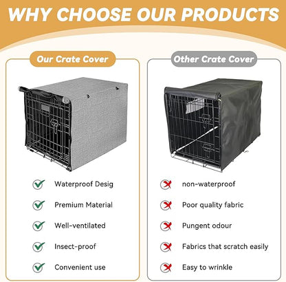 Dog Crate Cover - Double Door Waterproof Pet Kennel Cover, Durable 600D Polyester Protective Cage Cover for 42 Inch Dog Crate - Grey