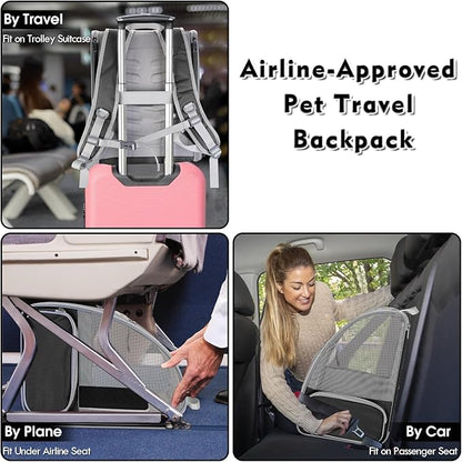 Cat Backpack Carrier, Pet Carrier Backpack with Kitten Wand Feather Toy for Medium Small Dog Cat Puppy Kitty Bunny up to 15lbs, Large Ventilated Mesh Cat Bookbag for Travel Walking Outdoor Use (Black)
