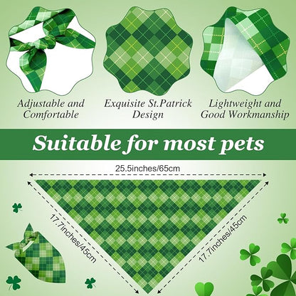 Weewooday 50 Pcs St Patricks Day Bandanas Bulk for Dogs Adjustable Irish Shamrocks Clover Green Plaid Triangle Soft Bibs Puppy Bandana for Small Medium Large Cat Pet Costume(25.6 x 17.7 x 17.7 Inch)