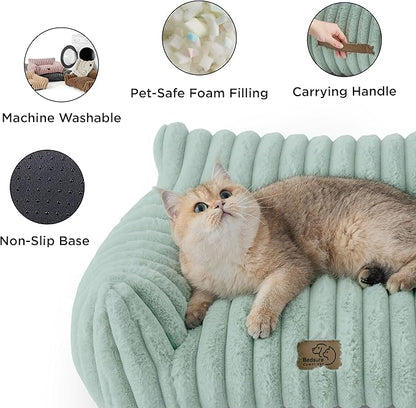 Bedsure ComfyFleece™ Cute Cat Couch for Pets - As Seen on TV on Good Day New York, Fuzzy Cats beds for Indoor Cats with Removable Washable Cover, Supportive Pet Sofa, 24inch, Garden Green