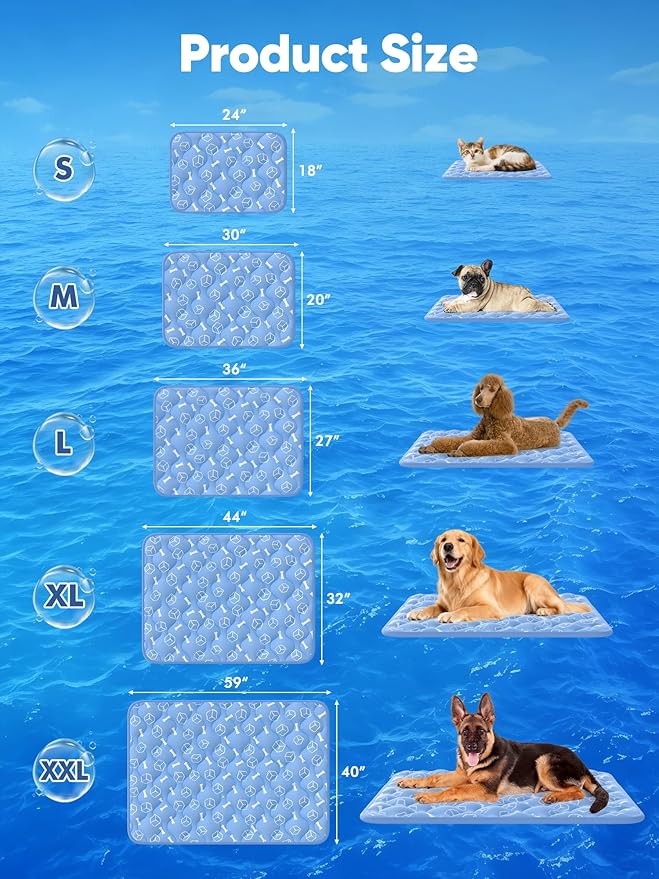 Rywell Dog Cooling Mat 2.0, Ocean Blue,36" x 27" Thick & Durable Cooling Mat for Large Dogs, Long-Lasting Cool with Waterproof & Color-Changing Arc-Chill Tech (Q-Max>0.5) Washable& Non-Toxic