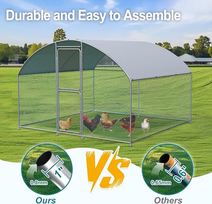 Large Chicken Coop, Chicken Coops for 10 Chickens, Chicken Runs for Yard with Water Poof & UV Resistance Cover, Dome Roof Chicken Coop Run with Double Lockable Doors for Outdoor Backyard