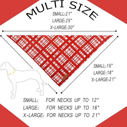 Realeaf Valentine's Day Dog Bandanas 2 Pack, Reversible Red Plaid Heart Dog Scarf for Boy and Girl, Premium Durable Fabric, Holiday Love Bandana for Large and Extra Large Dogs Pets (X-Large)