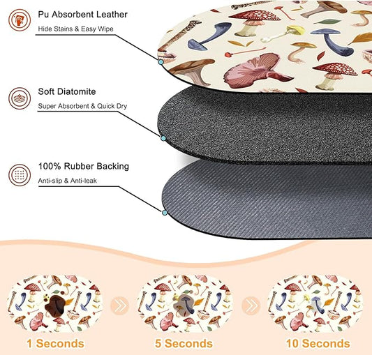Large Pet Feeding Mat – 28''x17'' Absorbent Dog Mat for Food and Water, Easy Clean Cat Dog Water Bowl Mat, Non-Slip Pet Water Mat Protect Floor, Fit with Automatic Feeders and Double-Bowl, Mushroom