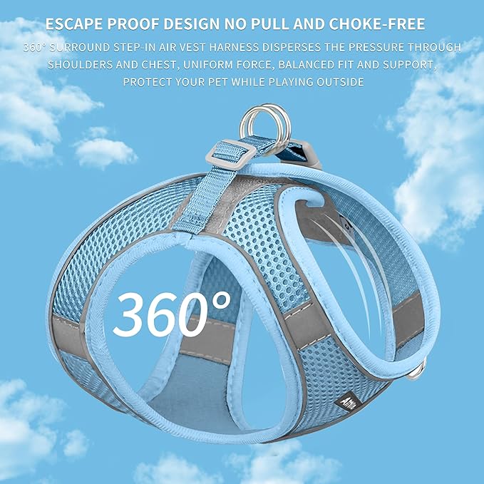 AIITLE Comfortable Dog Harness and Leash Set for Walking - Step in Vest Harness,Reflective Bands, Adjustable No Pull Puppy Essentials, for Small Dogs and House Cats Pure Blue XS