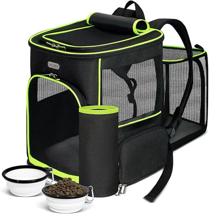 BAGLHER Expandable Cat Carrier Backpacks, Retractable Pet Carrier Backpack for Small Dogs & Cats with Breathable Mesh, Travel Bag Up to 18 Lbs for Hiking Camping Outdoor - Black
