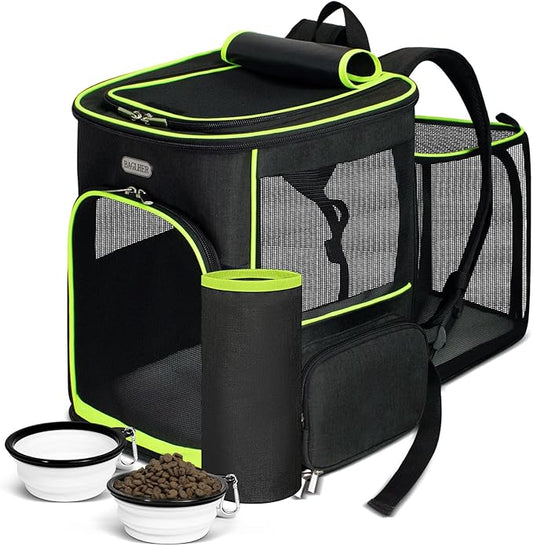 BAGLHER Expandable Cat Carrier Backpacks, Retractable Pet Carrier Backpack for Small Dogs & Cats with Breathable Mesh, Travel Bag Up to 18 Lbs for Hiking Camping Outdoor - Black