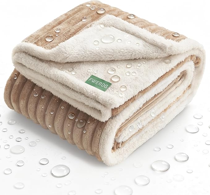 Waterproof Dog Blanket for Couch - Washable Medium Pet Blanket for Furniture Protector, Cozy Fleece Calming Dog Crate Blankets for Indoors & Outdoors, Linen, 30"x40"