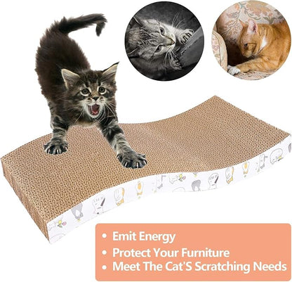 PatiencET Cardboard Cat Scratcher Pads, Double-Sided, 8-Pack (4 Flat, 4 Wavy), Catnip Included, for Small to Medium Cats