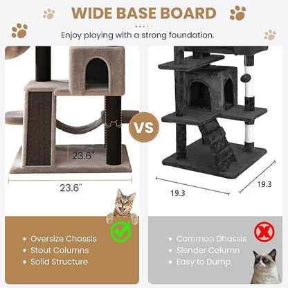 SHA CERLIN 65in Larger Cat Tree Tower Condo for Indoor Kitties/Multi-Level Furniture Activity Center with Wide Base/Cozy Plush Perches/Baskets/Sisal Scratching Posts and Hammock/Black & Grey