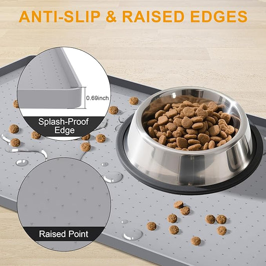Mofason Pet Food Mat Waterproof Dog Mat 24”x16” Large – 0.5” inch Raised Edge,Pet Silicone Feeding Placemat Water Bowl Tray for Floors, Nonslip Washable Dog Mat for Food and Water