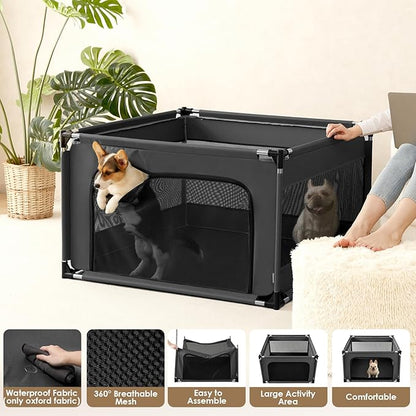 EHEYCIGA 42x42x26 Inches Puppy Playpen Without Top Cover for Dogs & Cats Indoor or Outdoor - Dog Playpen with Door, Dog Fence for Small Animal with Heavy-Duty Oxford & Steel Frame, Dark Grey