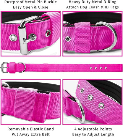 Heavy Duty Tactical Dog Collar - 1.5" Width Military Durable Thick Nylon with Adjustable Metal D Ring & Buckle Working Training K9 Collar for Medium Large Dogs (S(14"-17"), Hot Pink)