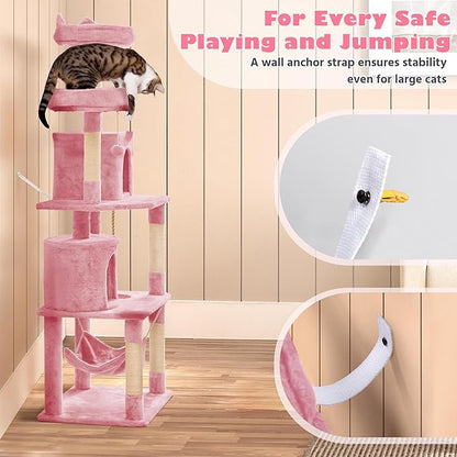Yaheetech Cat Tree, 70.5in Cat Tower for Indoor Cats, Multi Level Cat Condo Activity Center Play House with Hammock, 2 Plush Perches, Dangling Ball, Pink