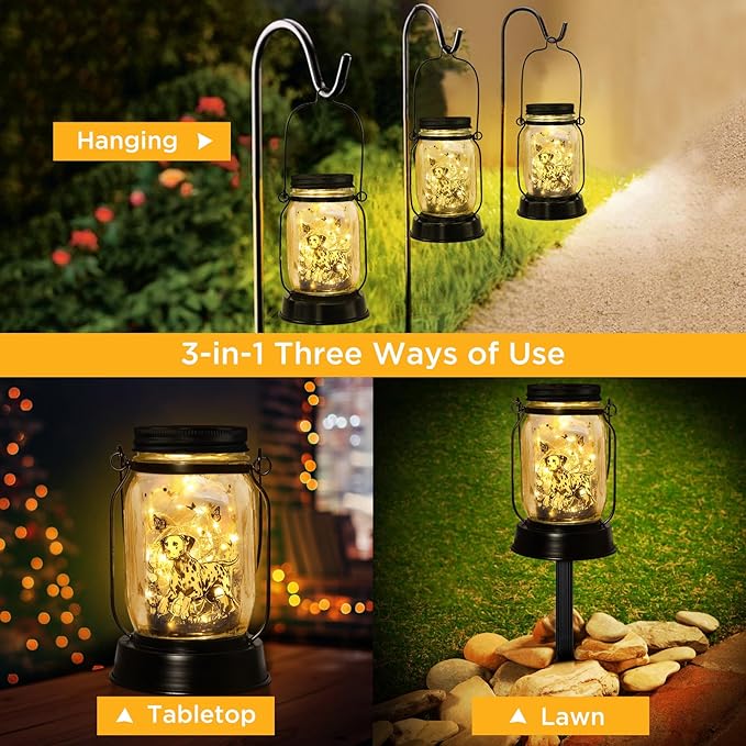 Dalmatian Gifts for Women/Men Dalmatian Solar Lanterns Mom Birthday Spotted Dog Lovers Lantern Pet Loss Firehouse Dog Memorial Lights Solar Garden Decoration for Yard, Patio,Backyard,Porch Torches