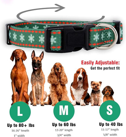 Native Pup Christmas Dog Collar- Winter Holiday Collars for Pets- Xmas Gift for Puppy- Santa, Reindeer, Snowman, Candy Cane, Red Green- Girl Boy- Small, Medium, Large Breeds (Green Snowflake, Large)
