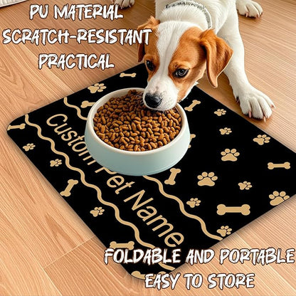 Personalized Dog Food Mat with Photo Name Custom Non Slip Pet Feeding Mat Waterproof Backing Absorbent Fabric Dog Cat Bowls