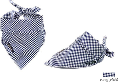 ARING PET Dog Bandanas, Navy Plaid Kerchief Triangle Bibs Scarf for Puppy Small Medium Large Boy Girl Dogs Cats-L