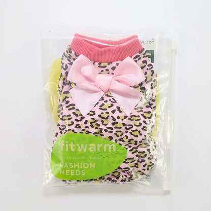 Fitwarm Leopard Dog Pajamas, Fleece Dog Clothes for Small Dogs Girl with Legs, Pet Onesie, Cat Outfit, Pink, Large