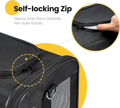 Dog Carrier Soft Sided, Large Cat Carrier with Inner Safety Leash, Pet Transport Carrier for Large Cats and Medium Dogs up to 20 Lbs, Collapsible Travel Puppy Carrier Bag -Black L