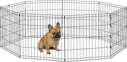 MidWest Homes for Pets Folding Metal Puppy / Dog Exercise Pen, Indoor/Outdoor Playpen with No Door, Provides 16 Sq Feet of Play Space, 24-Inches Tall, Black E-Coated